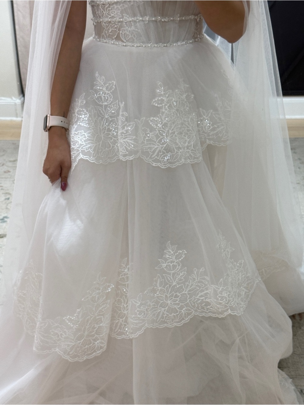 Ivory Lace Tiered A Line Wedding Dress - Picture 6 of 6